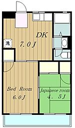 マンションヤジマB号棟 2DKの間取図画像
