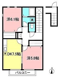 メゾン・グリーンロード 2階2DKの間取り