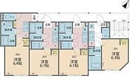 カインドネス町田II 2階1Kの間取り