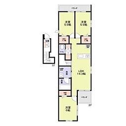 フルール池上 2階3LDKの間取り