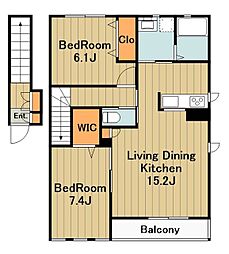 クラフツラフト 2階2LDKの間取り