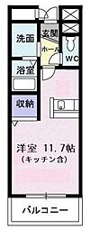 カーサキアーラ 3階ワンルームの間取り