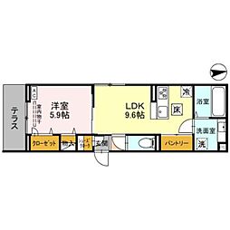 chardon sud A 1LDKの間取図画像