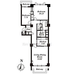 広尾ガーデンヒルズＭ棟 3階2LDKの間取り