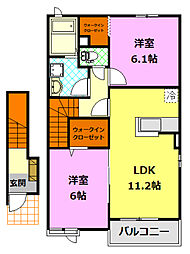 JR水戸線 玉戸駅 徒歩17分の賃貸アパート 2階2LDKの間取り