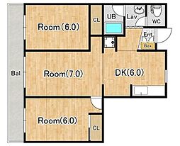 リバーサイド北田園 3DKの間取図画像