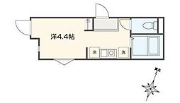 MELDIA祐天寺 1階ワンルームの間取り