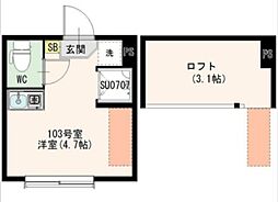 アイオライト 1階ワンルームの間取り