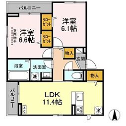 江戸川区上篠崎3丁目アパート 2LDKの間取図画像
