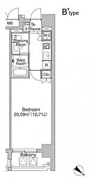 レジディア市ヶ谷II 13階1Kの間取り