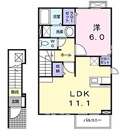 JR紀勢本線 紀三井寺駅 徒歩20分の賃貸アパート 2階1LDKの間取り