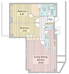 パークプレイス三田 6階2LDKの間取り