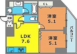 ロイヤルヒル神戸三ノ宮Part2 2LDKの間取図画像
