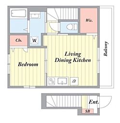 Reveur 2階1LDKの間取り