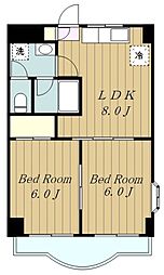 JR横浜線 町田駅 徒歩14分の賃貸マンション 3階2LDKの間取り