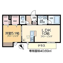 VINGT CINQ 1階1LDKの間取り