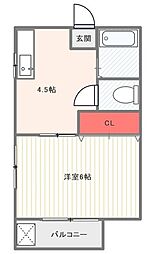 高畑マンション 2階1Kの間取り