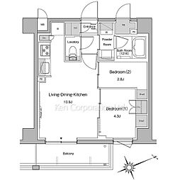 ルフォンプログレ中野坂上 2階2LDKの間取り