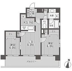 レジディア両国 8階2LDKの間取り