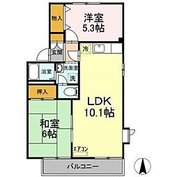 サニーコートカノウC 2階2LDKの間取り
