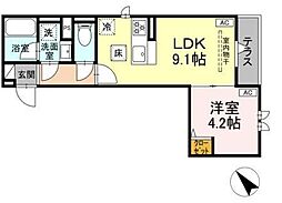 セレスティア徳丸 B棟 1LDKの間取図画像
