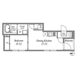 アミティア円町 2階1DKの間取り