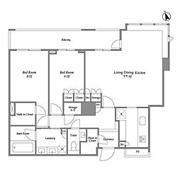 パークコート麻布十番ザ・タワー 34階2LDKの間取り