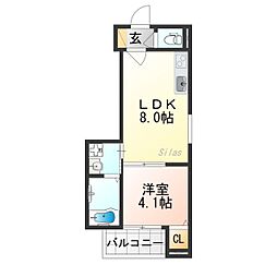 LIX京都桂川 1LDKの間取図画像