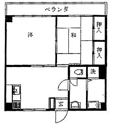 第2角柳マンション 2階2LDKの間取り