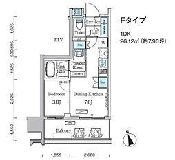 プライマル中央MINATO 6階1DKの間取り