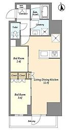 グランカーサ船堀I 14階2LDKの間取り