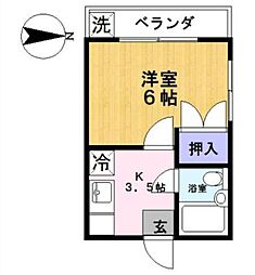 セトル佐野 1Kの間取図画像