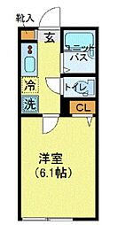 東急池上線 石川台駅 徒歩8分の賃貸アパート 2階1Kの間取り