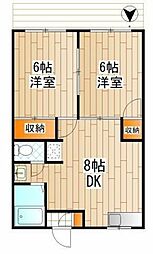 コスモハイム 2DKの間取図画像