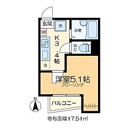 フォレノワール 1階1Kの間取り