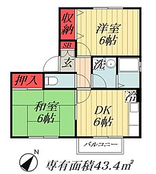 JR総武線 下総中山駅 徒歩7分の賃貸アパート 1階2DKの間取り
