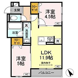 Asset-Court元横山町 2階1LDKの間取り