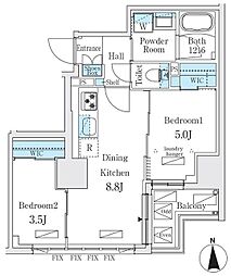 ジオエント秋葉原 11階2DKの間取り