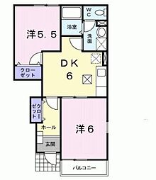 カトレア 1階2DKの間取り