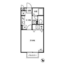 ラックスハイム鶴川台　I1 2階1Kの間取り