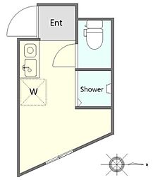 サークルハウス三宿弐番館 1階ワンルームの間取り
