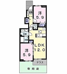 グロリアスホーム2 2LDKの間取図画像