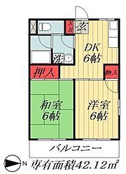 JR総武線 船橋駅 徒歩19分の賃貸マンション 2階2DKの間取り
