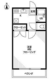 アムール湘南 1Kの間取図画像
