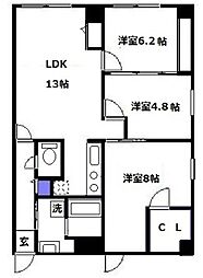 北條ビル 3LDKの間取図画像