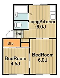 ハイムスカイ 2階2DKの間取り