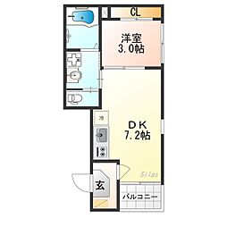 エーデルシュタイン花園伊町 2階1DKの間取り