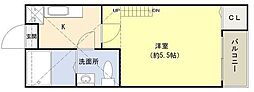 アーカンシェル船橋 1Kの間取図画像