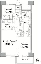 アビティ目黒 6階2LDKの間取り