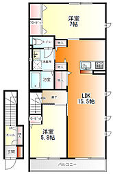 横浜市瀬谷区橋戸2丁目アパート 2LDKの間取図画像